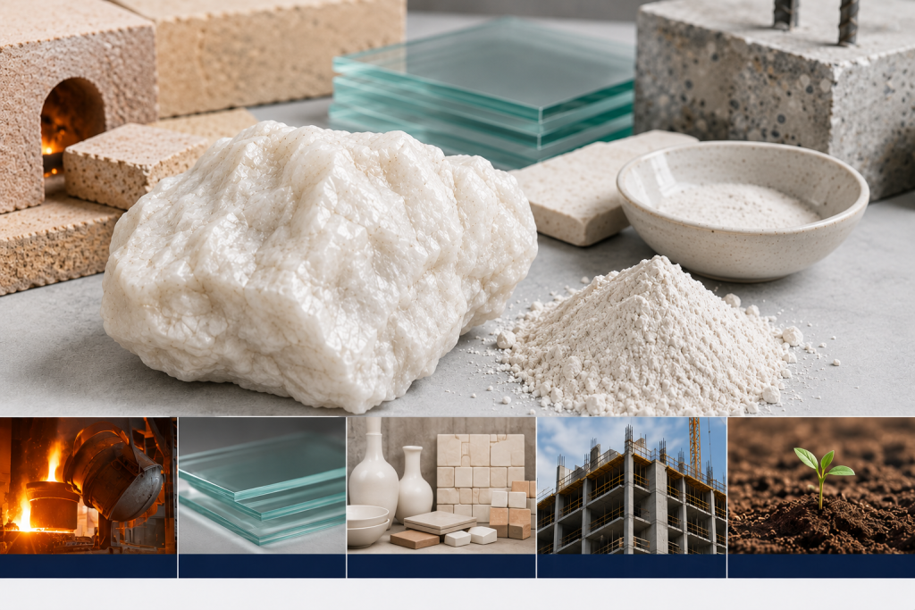 Dolomite used in steelmaking, glass, ceramics, and construction; valued for its calcium and magnesium content.